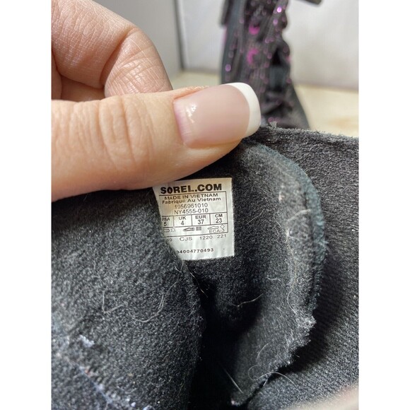 Sorel Black Emelie Lace Up Iridescent Polka Dot Boots Shoes Size 5 - Picture 9 of 10